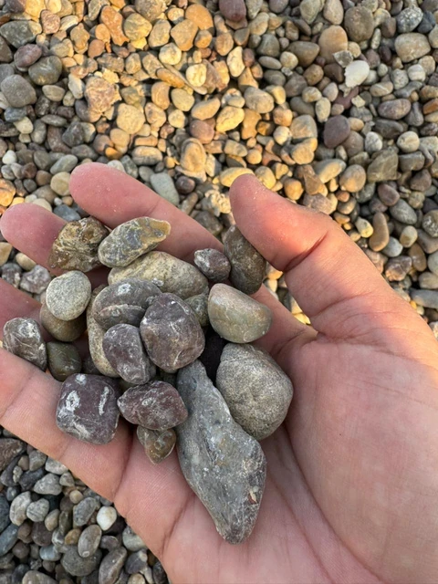 Armor rock of mixed sizes held in a hand